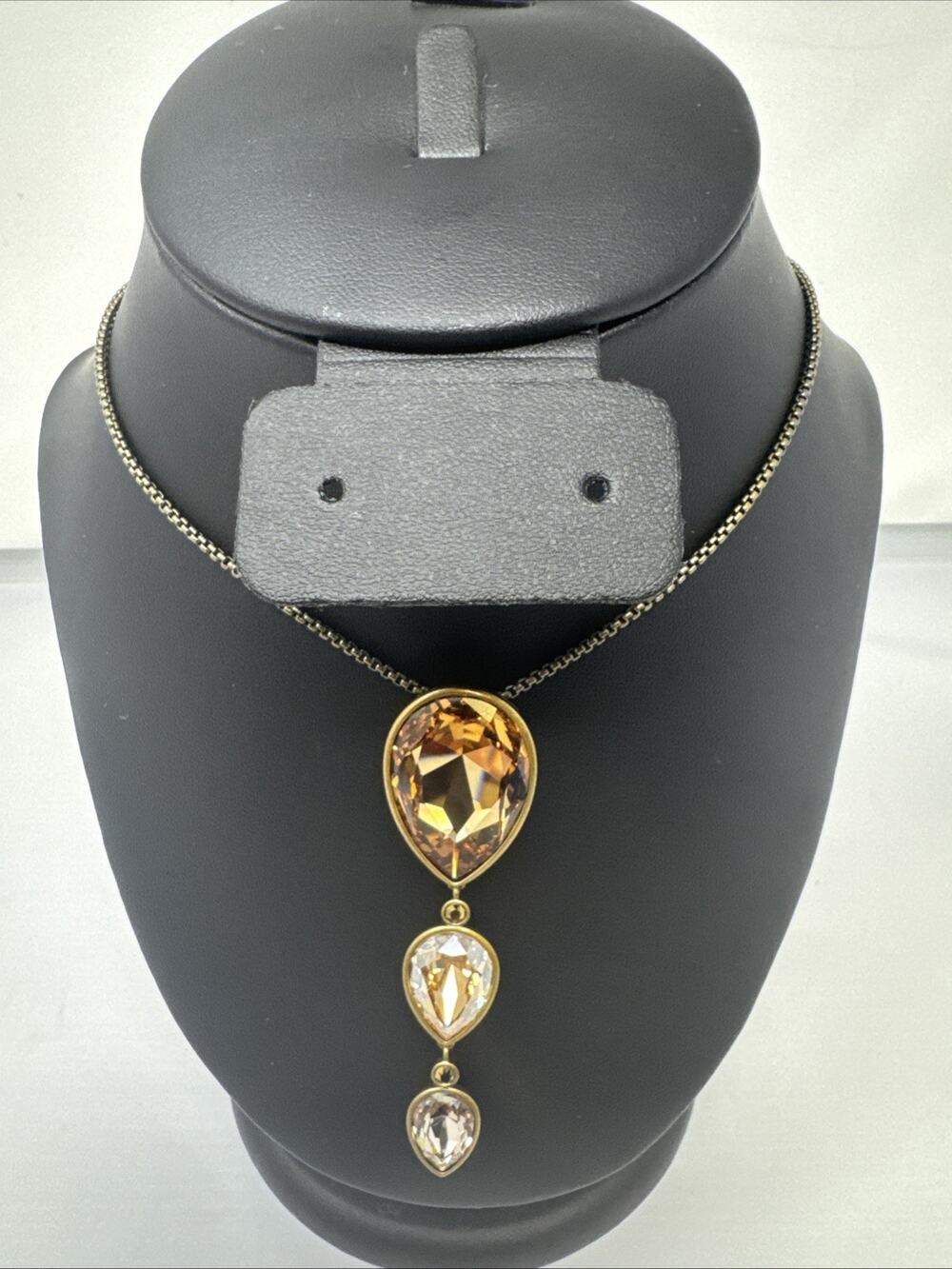 Touchstone Crystal Antique Pear Colorado Topaz Silk Necklace Swarovski Stones